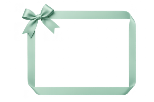 Elegant light green ribbon frame with bow isolated on transparent background
