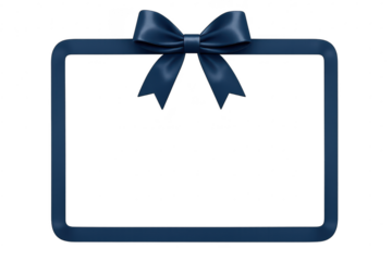 Elegant navy blue frame with ribbon on transparent background, isolated for design