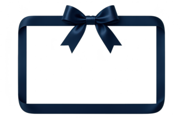 Elegant navy blue ribbon frame with bow isolated on a transparent background
