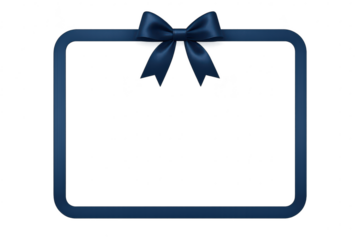 Elegant dark blue frame with satin bow isolated on transparent background