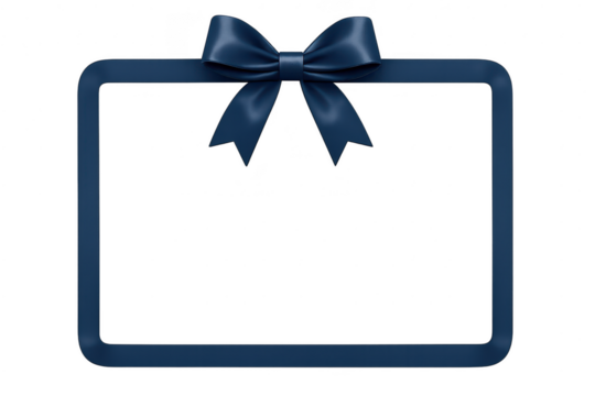 Elegant navy blue frame with ribbon on transparent background, isolated for design