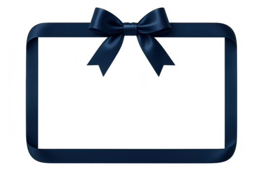 Elegant navy blue ribbon frame with bow isolated on a transparent background