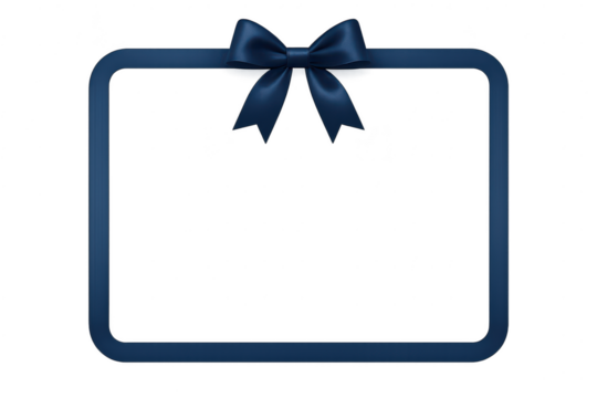 Elegant dark blue frame with satin bow isolated on transparent background