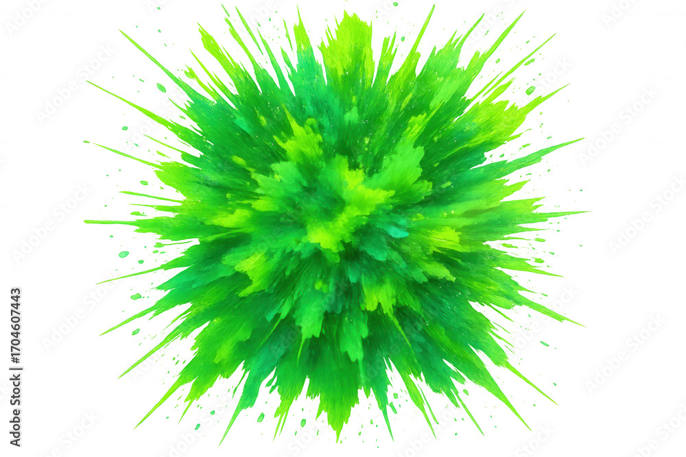 Poster green powder exploding, creating a bright cloud on transparent background, perfect for graphic desig