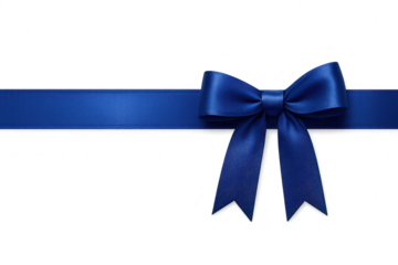 Elegant blue ribbon with bow isolated on a transparent background, gift decoration