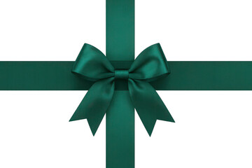 Elegant green ribbon bow isolated on transparent background, festive design