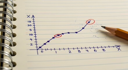 Line Graph with Annotations, Notebook Setting, Educational Content, Informative Environment, Close-up View, Statistical Analysis
