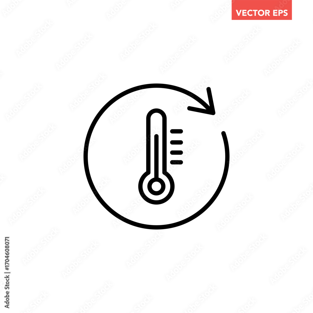 Fototapete Black single temperature regulation line icon, simple thermometer process setting flat design pictogram vector for app ads web button ui interface elements isolated on white background