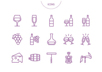 ワイン　アイコン ピクトグラム　ベクター イラスト　セット