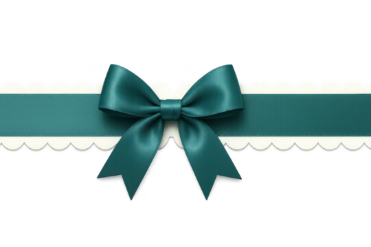 Elegant turquoise bow and scalloped border isolated on transparent background