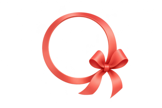 Elegant red ribbon frame with bow isolated on transparent background image