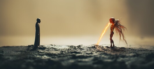 Tiny figures from life angel vs demon,generative AI