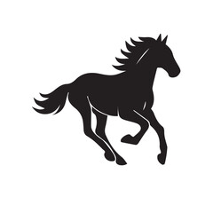 Vector drawing of a simple horse running silhouette, illustrated in monochrome with strong outlines, excellent for logos, decorative posters, or artistic creative graphics.