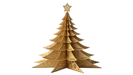 Elegant Gold Cardboard Christmas Tree Decoration on transparent background