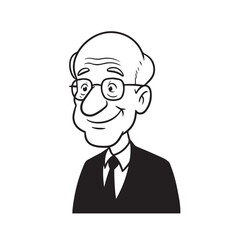 Old man with formal suit black and white vector illustration for classic portrait artwork design
