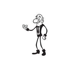 Old man with formal suit black and white vector illustration for classic portrait artwork design
