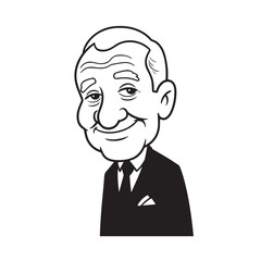 Old man with formal suit black and white vector illustration for classic portrait artwork design
