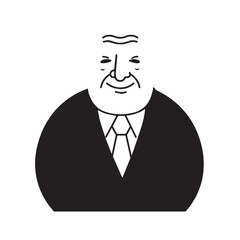 Old man with formal suit black and white vector illustration for classic portrait artwork design
