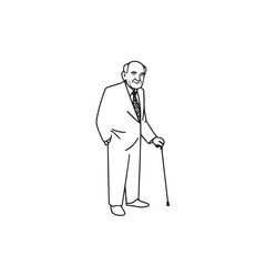 Old man with formal suit black and white vector illustration for classic portrait artwork design
