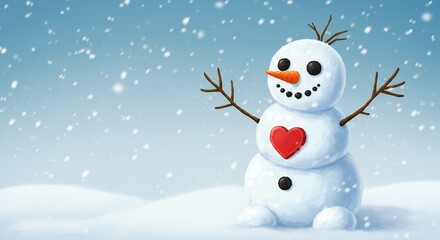 Happy snowman in snowfall