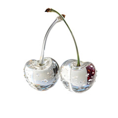 Stunning Close-Up: Two Cherries with Water Droplets on transparent background