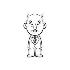 Old man with formal suit black and white vector illustration for classic portrait artwork design