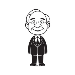Old man with formal suit black and white vector illustration for classic portrait artwork design