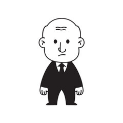 Old man with formal suit black and white vector illustration for classic portrait artwork design