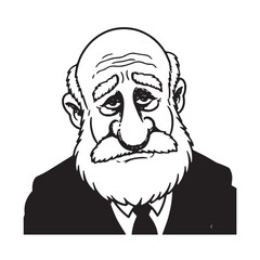 Old man with formal suit black and white vector illustration for classic portrait artwork design