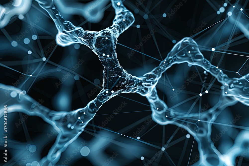 Poster abstract image depicting a digital molecular structure with intricate connections. the futuristic de
