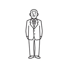 Old man with formal suit black and white vector illustration for classic portrait artwork design
