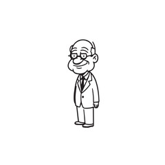 Old man with formal suit black and white vector illustration for classic portrait artwork design