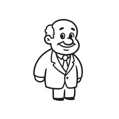 Old man with formal suit black and white vector illustration for classic portrait artwork design