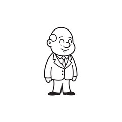 Old man with formal suit black and white vector illustration for classic portrait artwork design