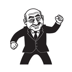 Old man with formal suit black and white vector illustration for classic portrait artwork design