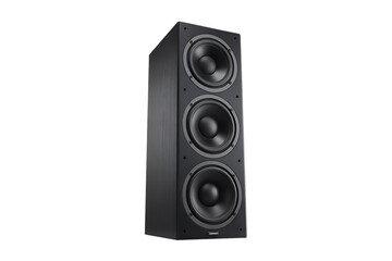 Tall Black Tower Speaker with Three Woofers Isolated monitor Cutout PNG isolated on a transparent background