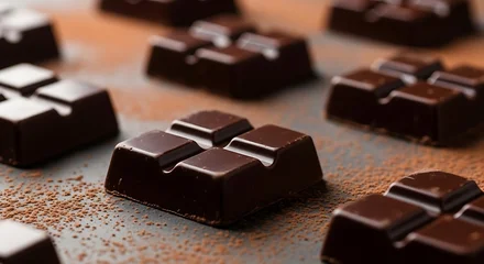 Poster Restaurant Dark Chocolate Squares Close Up.  © dimas