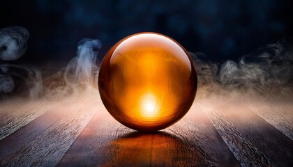 A Glowing Amber Orb Sits On A Textured Surface Surrounded By Mist Creating An Atmospheric And Mystical Effect