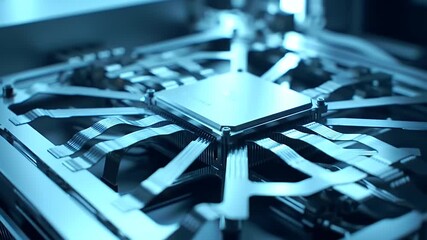 Modern Technology: Close-Up of CPU Microchip on Circuit Board, High Tech Futuristic Digital Design - Powered by Adobe