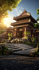 Zen sanctuary a pagoda inspired edifice surrounded by verdant foliage and tranquil garden design