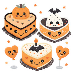 Cute Halloween Cakes: Pixel Art Designs for Fall Baking Inspiration on transparent background