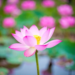 Obraz premium Beautiful pink lotus flower blooming in serene pond