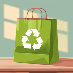 A stylish green bag displaying a prominent recycling emblem, symbolizing the movement towards sustainability and responsible consumption in today’s eco-conscious market.