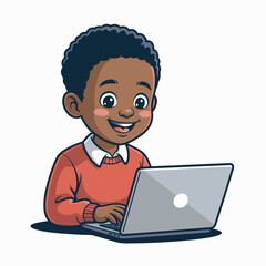 This vibrant image illustrates a happy boy focused on his laptop, encapsulating the joys of digital exploration and youthful curiosity in a colorful environment.