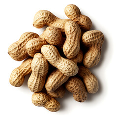 A pile of raw peanuts in shells on a white background