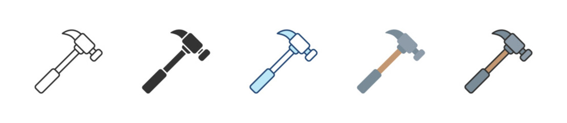 Hammer Icon Set Multiple Style Collection