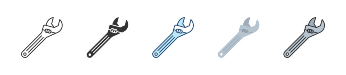 Adjustable Wrench Icon Set Multiple Style Collection