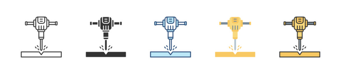Jackhammer Icon Set Multiple Style Collection