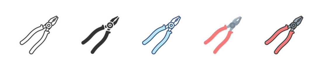 Pliers Icon Set Multiple Style Collection