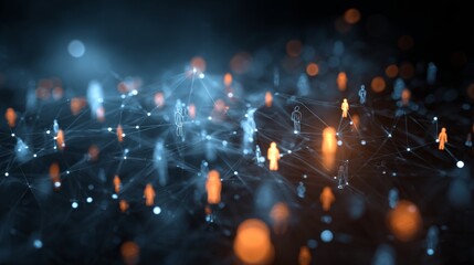 Visualizing complex data through the lens of advanced science. People connecting online. Analyzing big data: virtual screens in action with data scientists. Digital friends network.